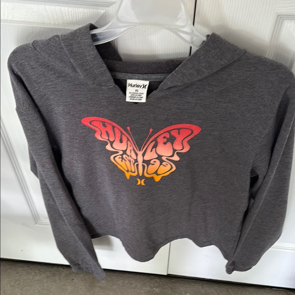 Hurley Gray and Red Sweater with Butterfly Design